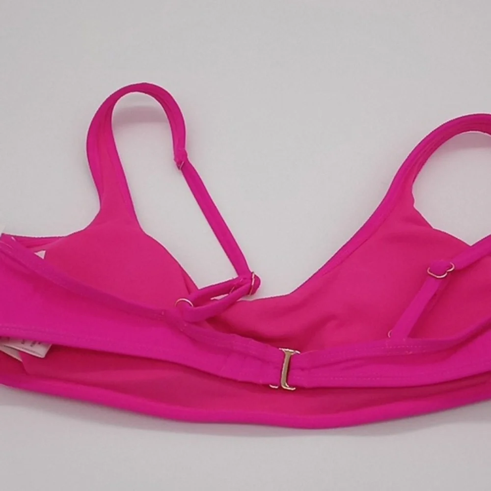 California Waves Ribbed Bralette Bikini Swim Top‎ Fuschia Pink
